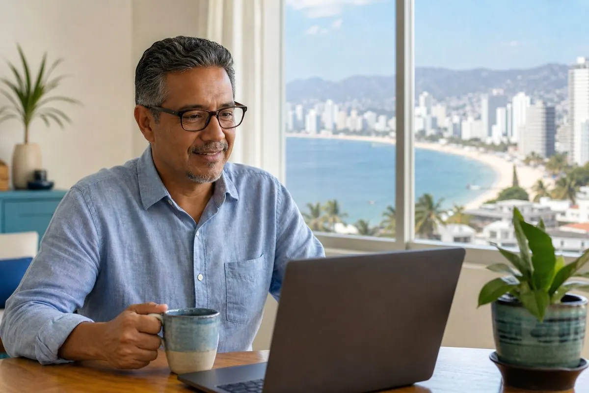 Persona en una sesión de terapia en línea desde su casa en Acapulco