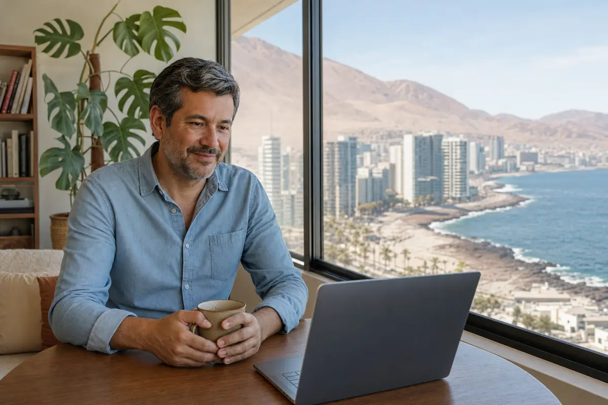 Persona en una sesión de terapia online desde su casa en Antofagasta
