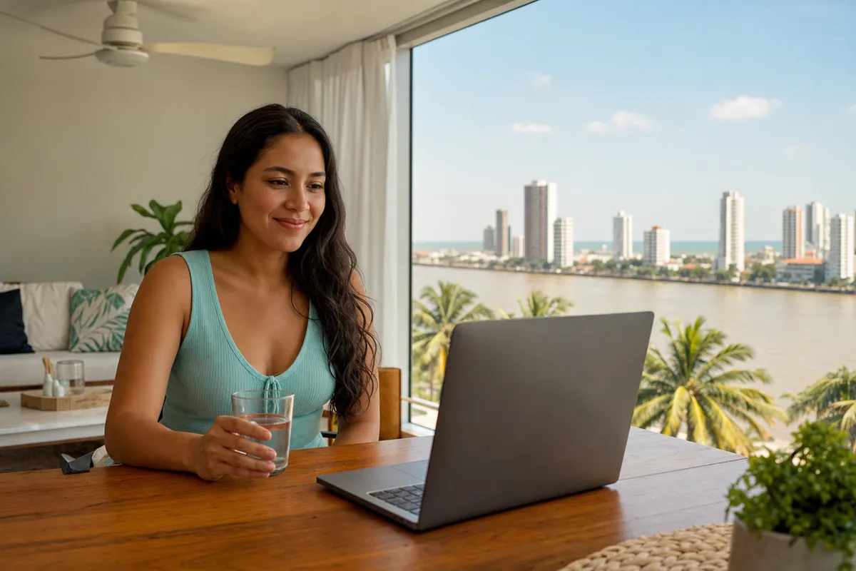 Persona en una sesión de terapia virtual desde su casa en Barranquilla