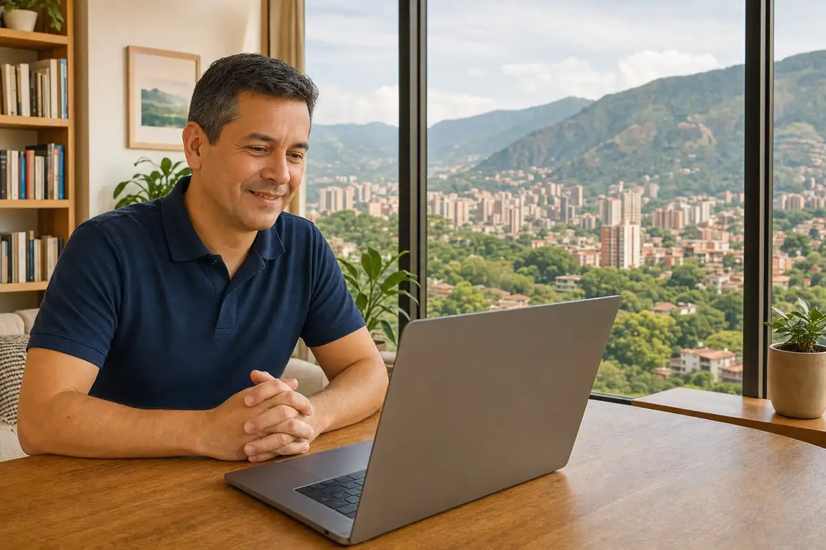 Persona en una sesión de terapia virtual desde su casa en Bucaramanga