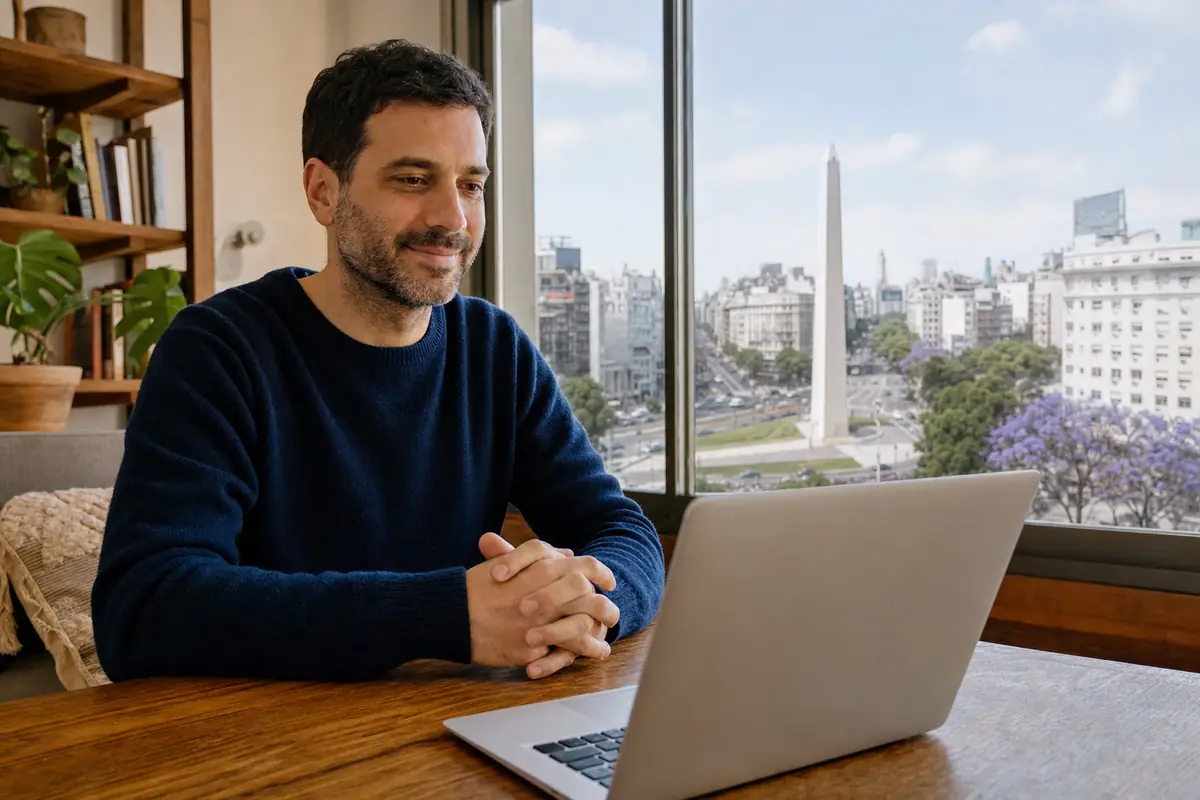 Persona en una sesión de terapia online desde su casa en Buenos Aires (CABA)
