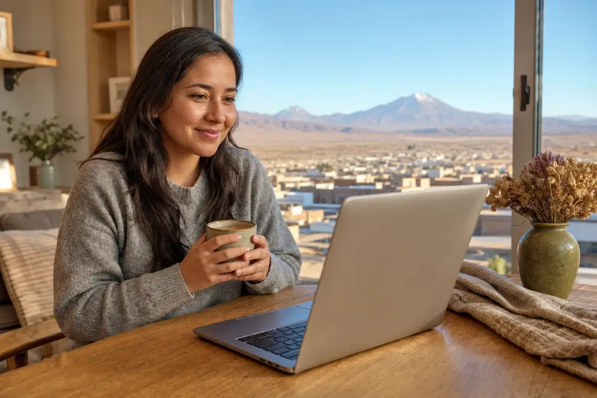 Persona en una sesión de terapia online desde su casa en Calama