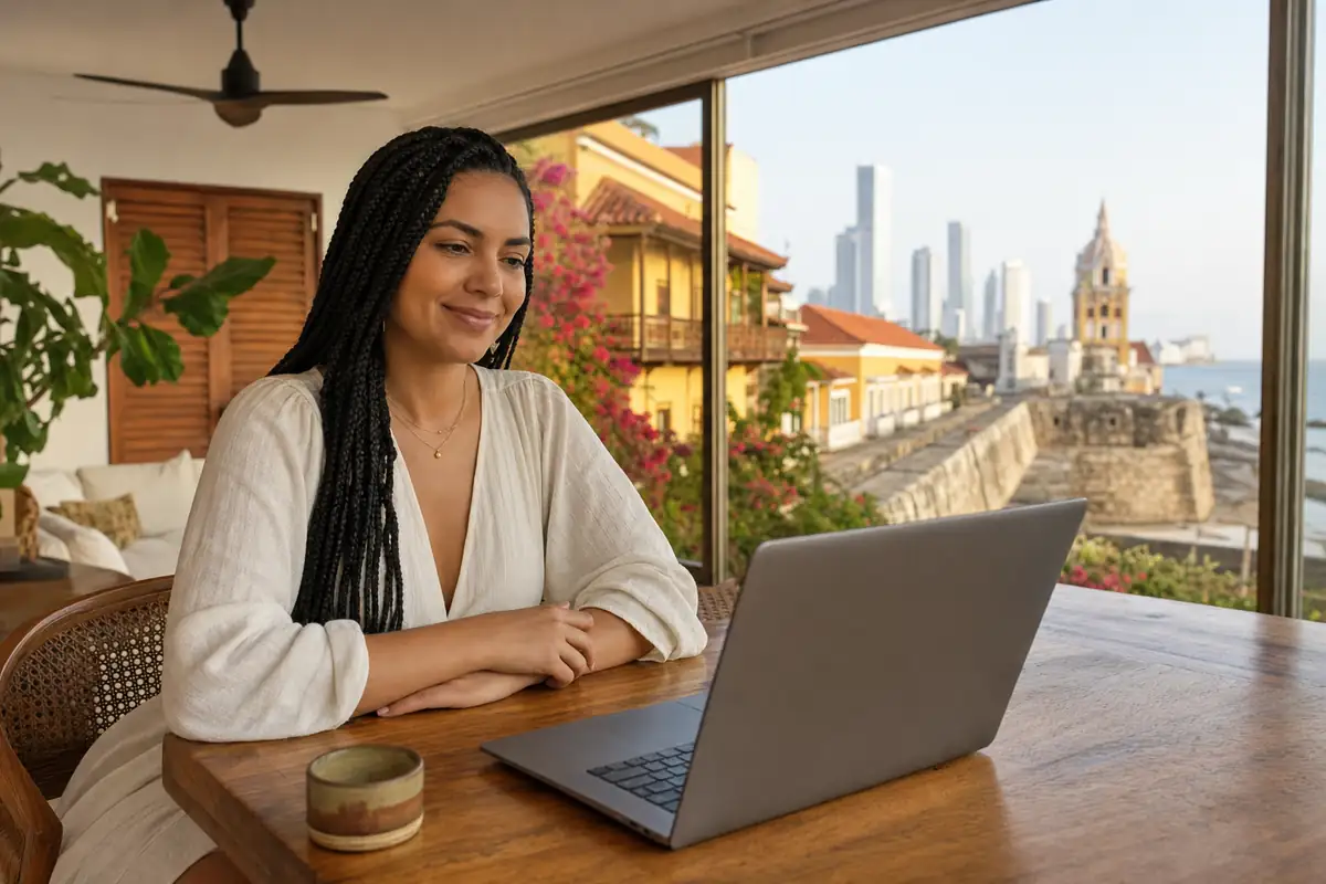 Persona en una sesión de terapia virtual desde su casa en Cartagena