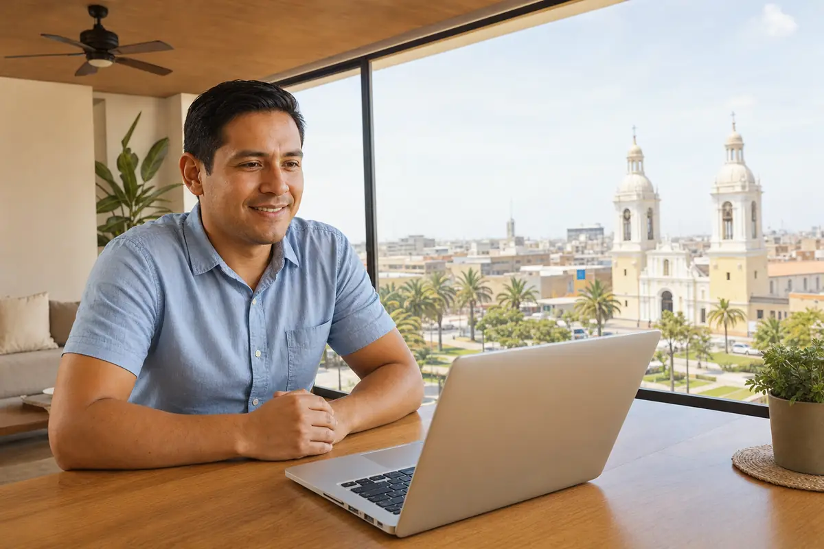 Persona en una sesión de terapia online desde su casa en Chiclayo