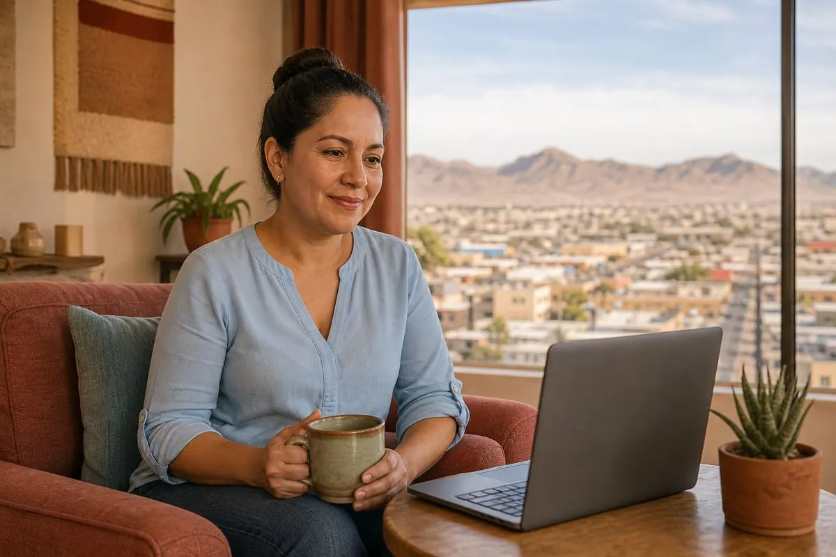 Persona en una sesión de terapia en línea desde su casa en Ciudad Juárez