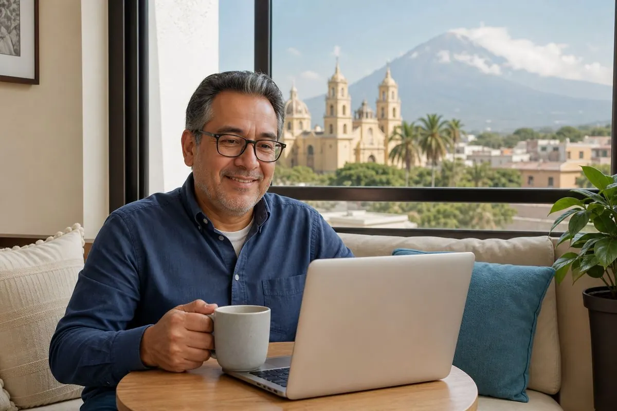 Persona en una sesión de terapia en línea desde su casa en Colima