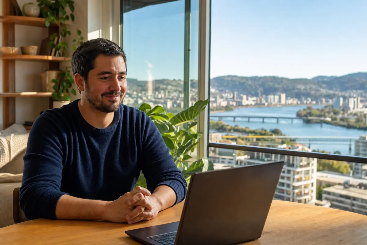 Persona en una sesión de terapia online desde su casa en Concepción