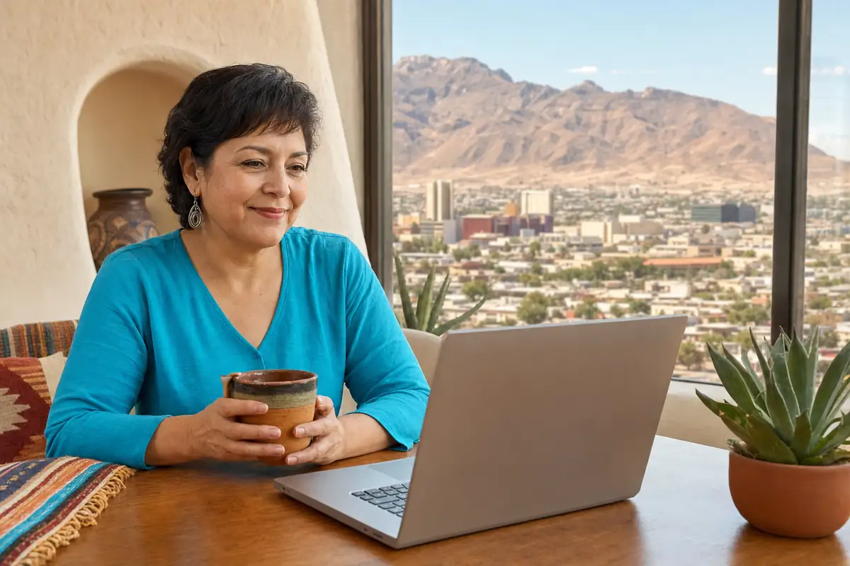 Persona en una sesión de terapia online desde su casa en El Paso