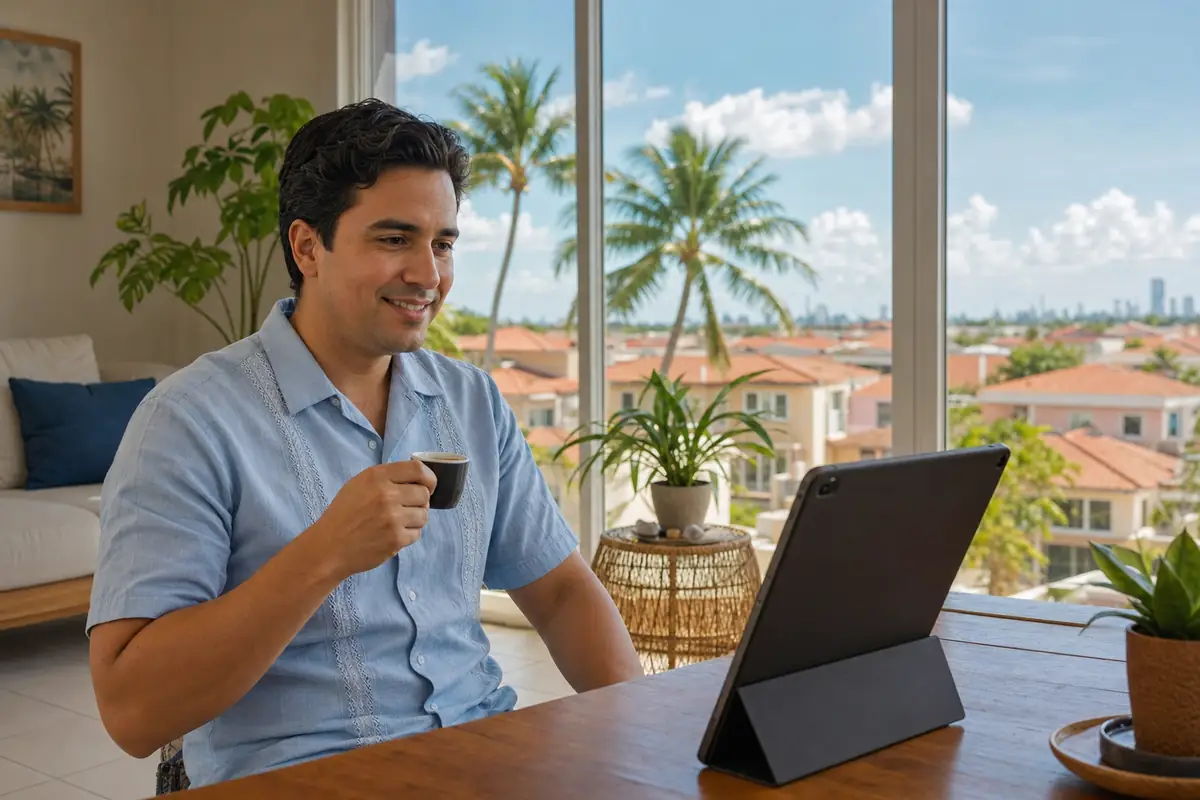 Persona en una sesión de terapia online desde su casa en Hialeah