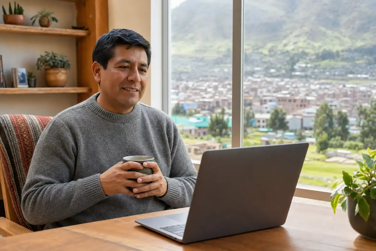 Persona en una sesión de terapia online desde su casa en Huancayo