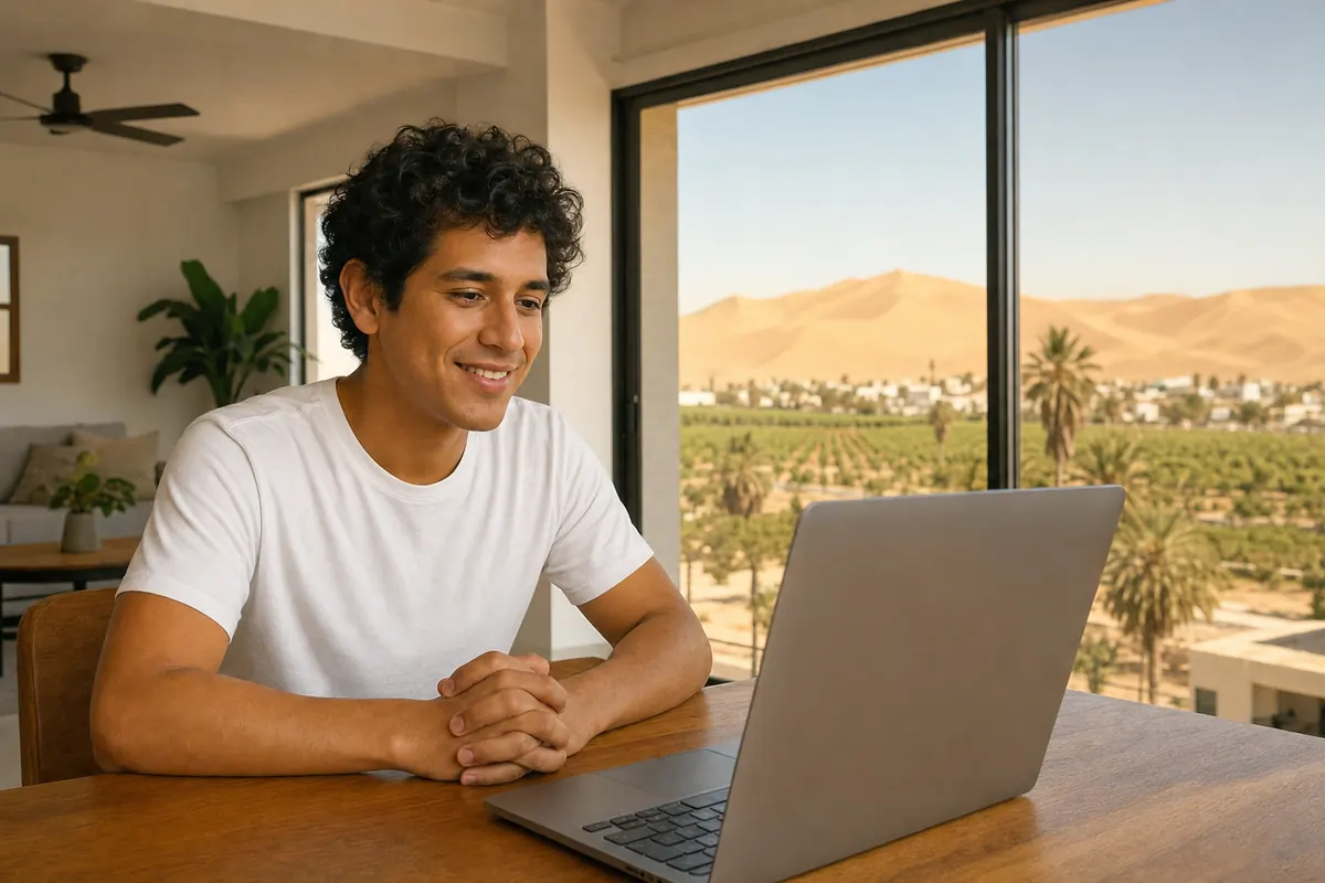Persona en una sesión de terapia online desde su casa en Ica