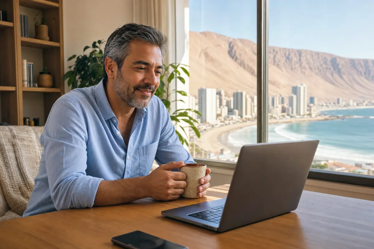 Persona en una sesión de terapia online desde su casa en Iquique