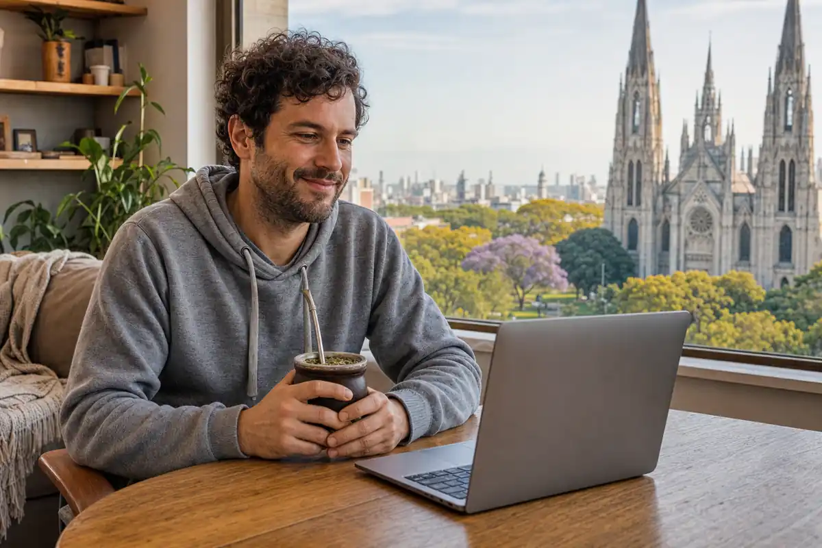 Persona en una sesión de terapia online desde su casa en La Plata