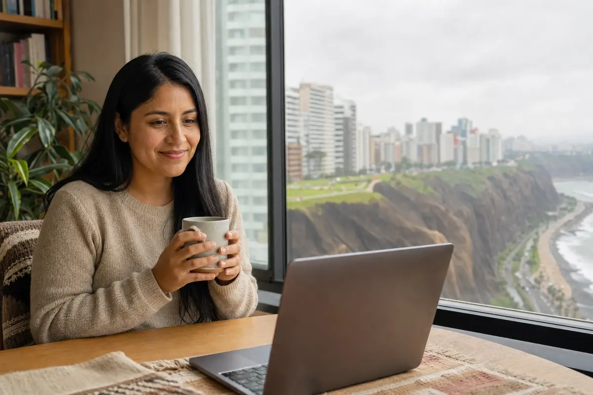 Persona en una sesión de terapia online desde su casa en Lima
