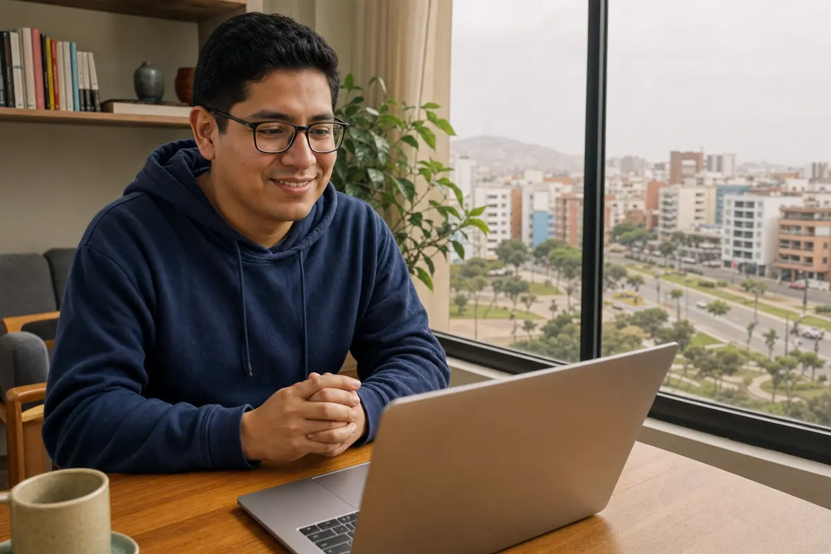Persona en una sesión de terapia online desde su casa en Los Olivos