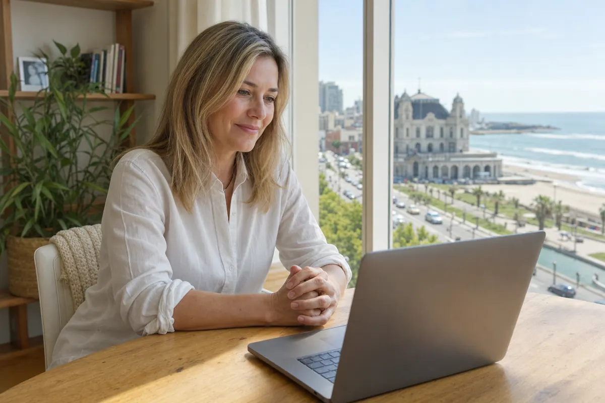 Persona en una sesión de terapia online desde su casa en Mar del Plata
