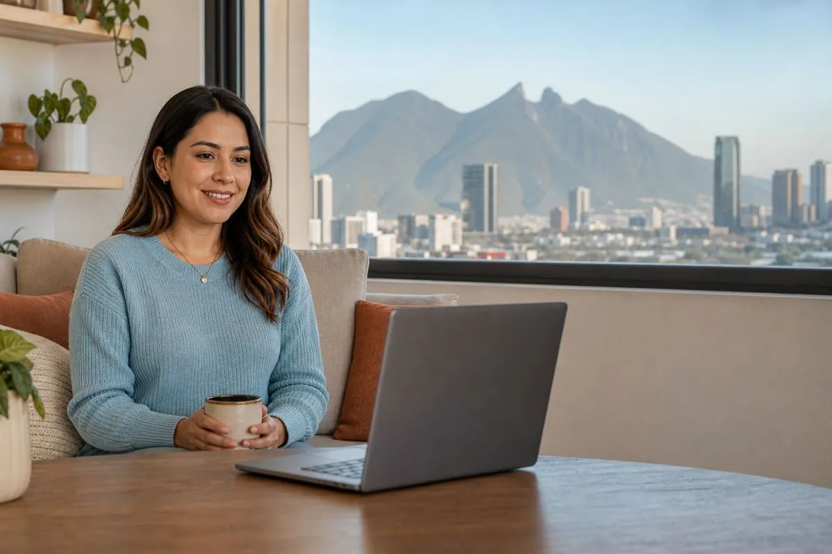 Persona en una sesión de terapia en línea desde su casa en Monterrey