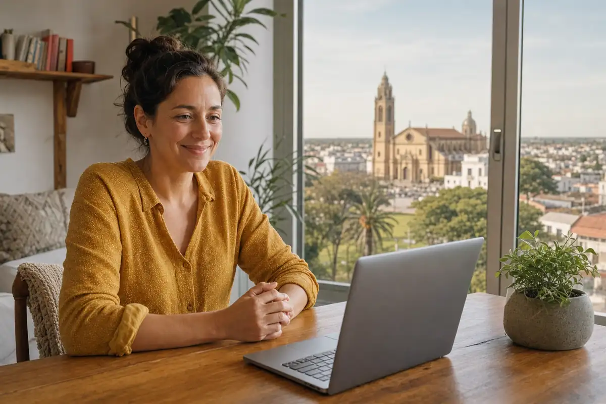 Persona en una sesión de terapia online desde su casa en Morón