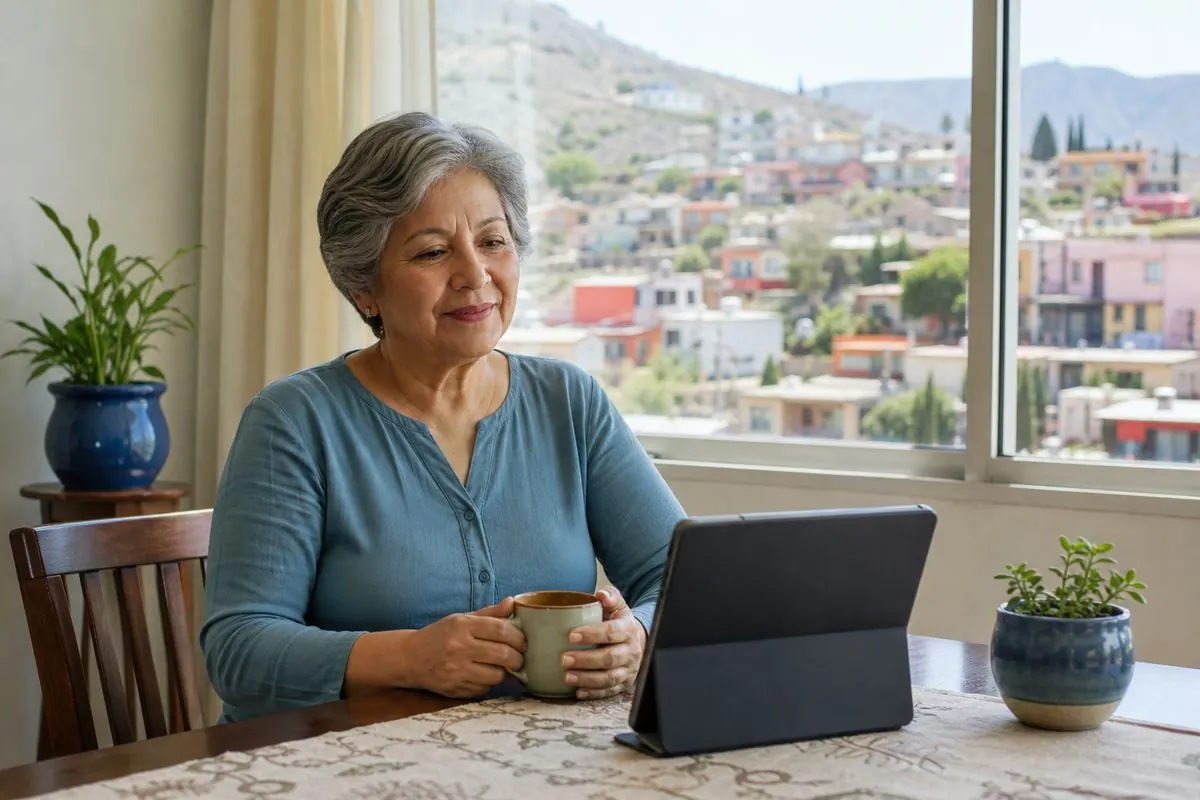 Persona en una sesión de terapia en línea desde su casa en Nogales