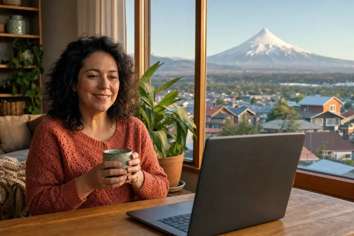 Persona en una sesión de terapia online desde su casa en Osorno