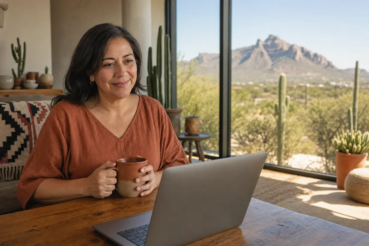 Persona en una sesión de terapia online desde su casa en Phoenix