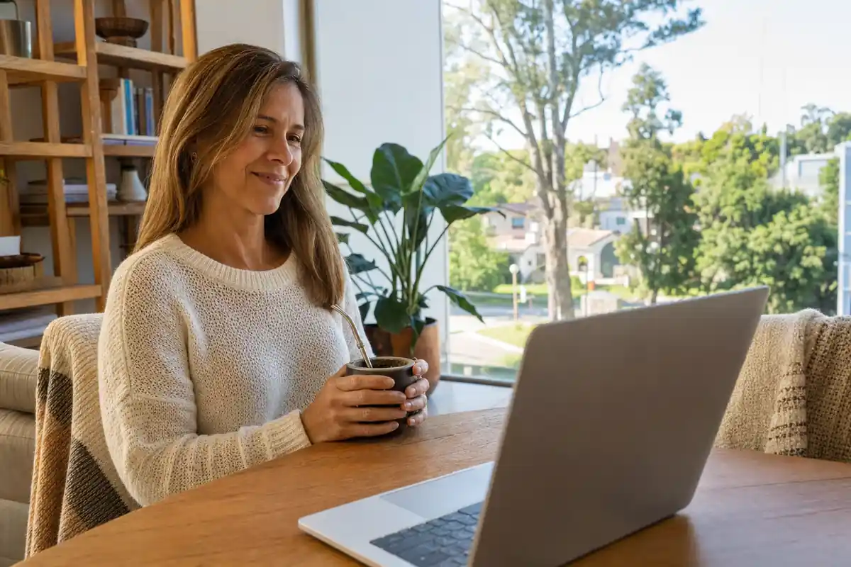 Persona en una sesión de terapia online desde su casa en Pilar
