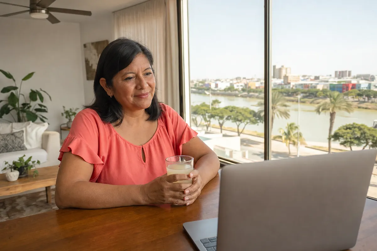 Persona en una sesión de terapia online desde su casa en Piura