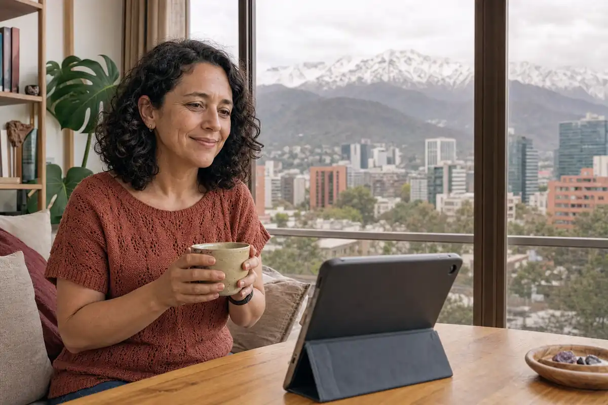 Persona en una sesión de terapia online desde su casa en Providencia