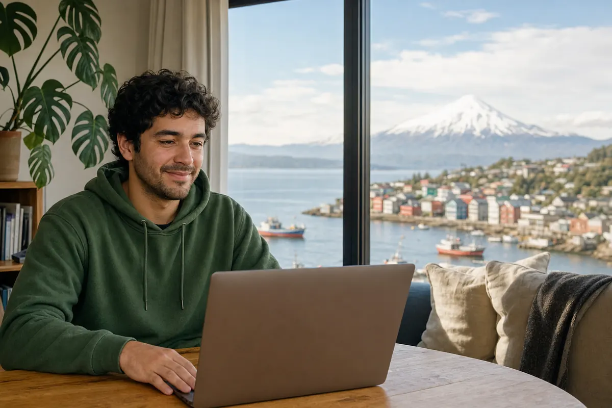 Persona en una sesión de terapia online desde su casa en Puerto Montt