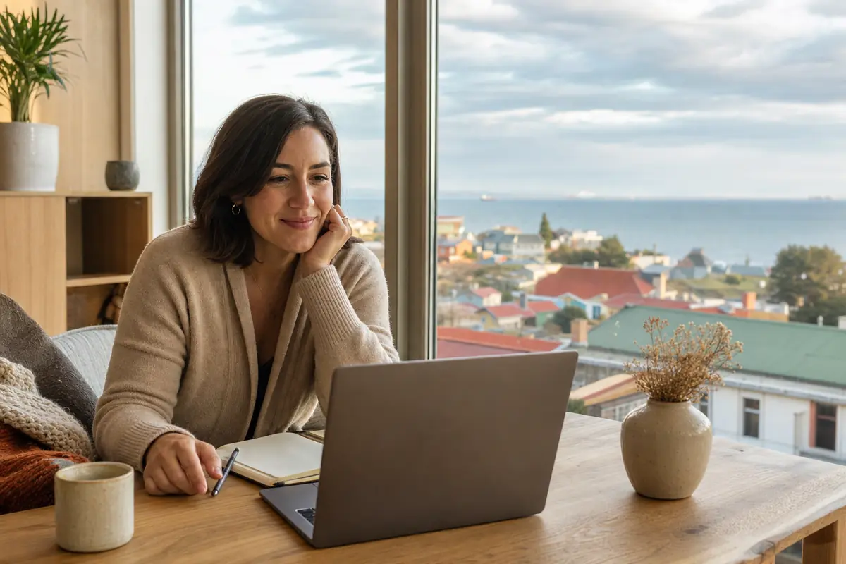 Persona en una sesión de terapia online desde su casa en Punta Arenas