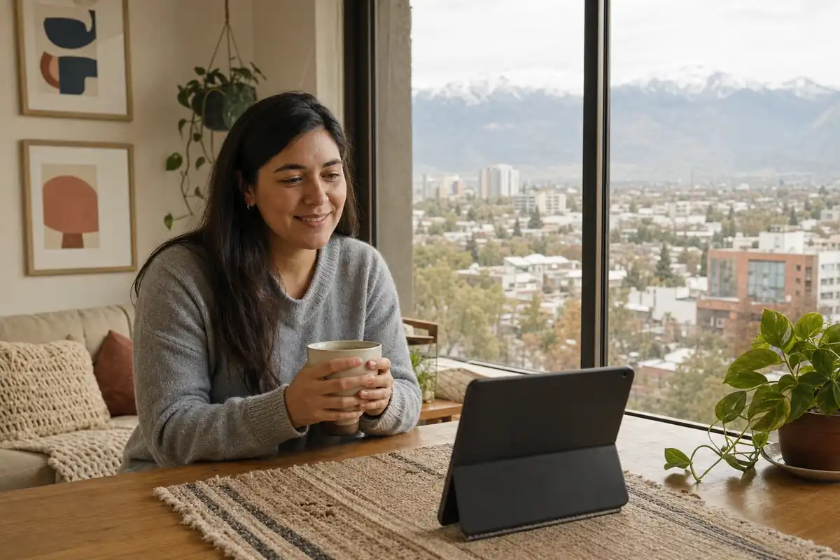 Persona en una sesión de terapia online desde su casa en Rancagua