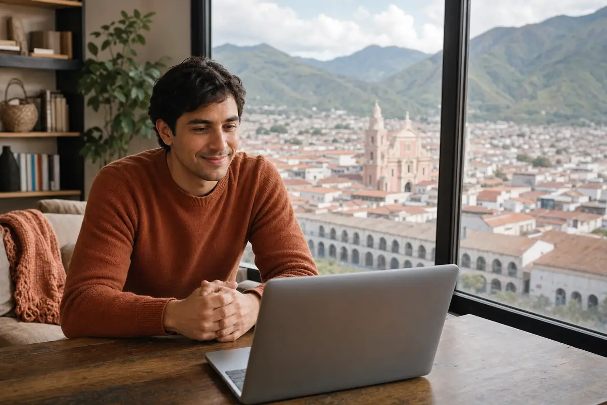 Persona en una sesión de terapia online desde su casa en Salta