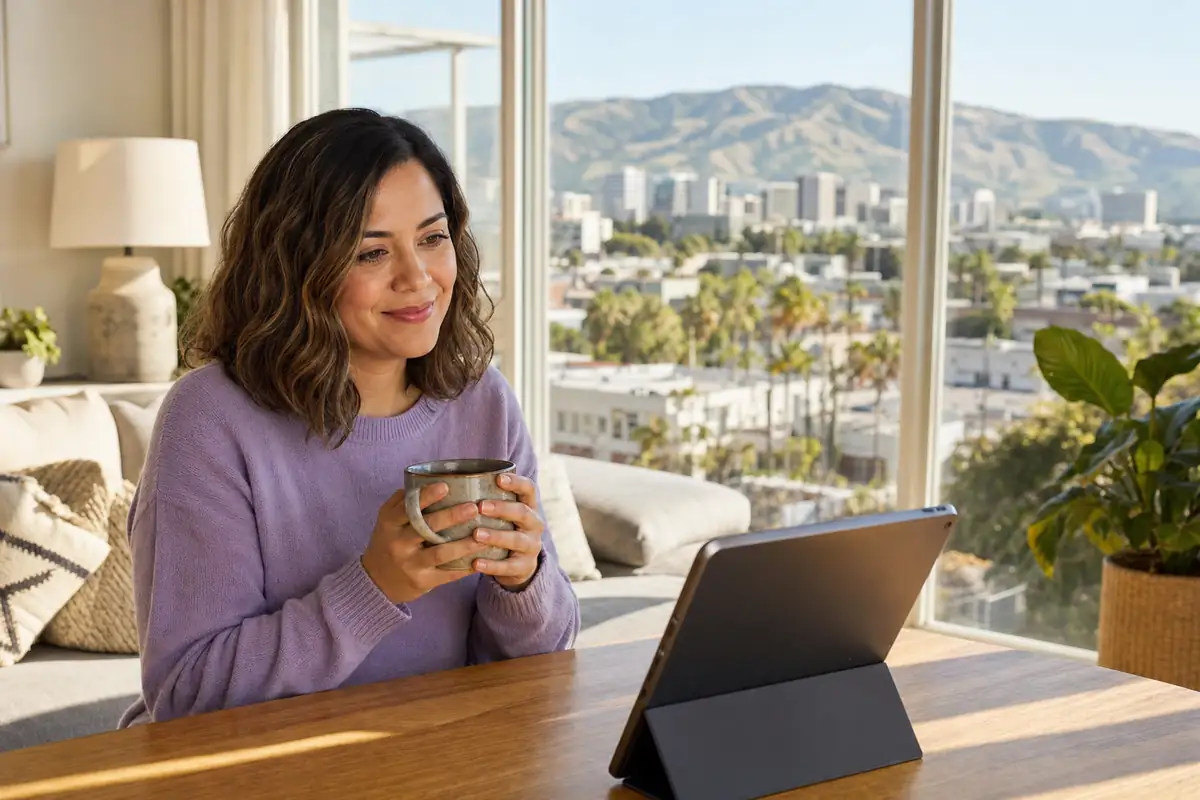 Persona en una sesión de terapia online desde su casa en San José