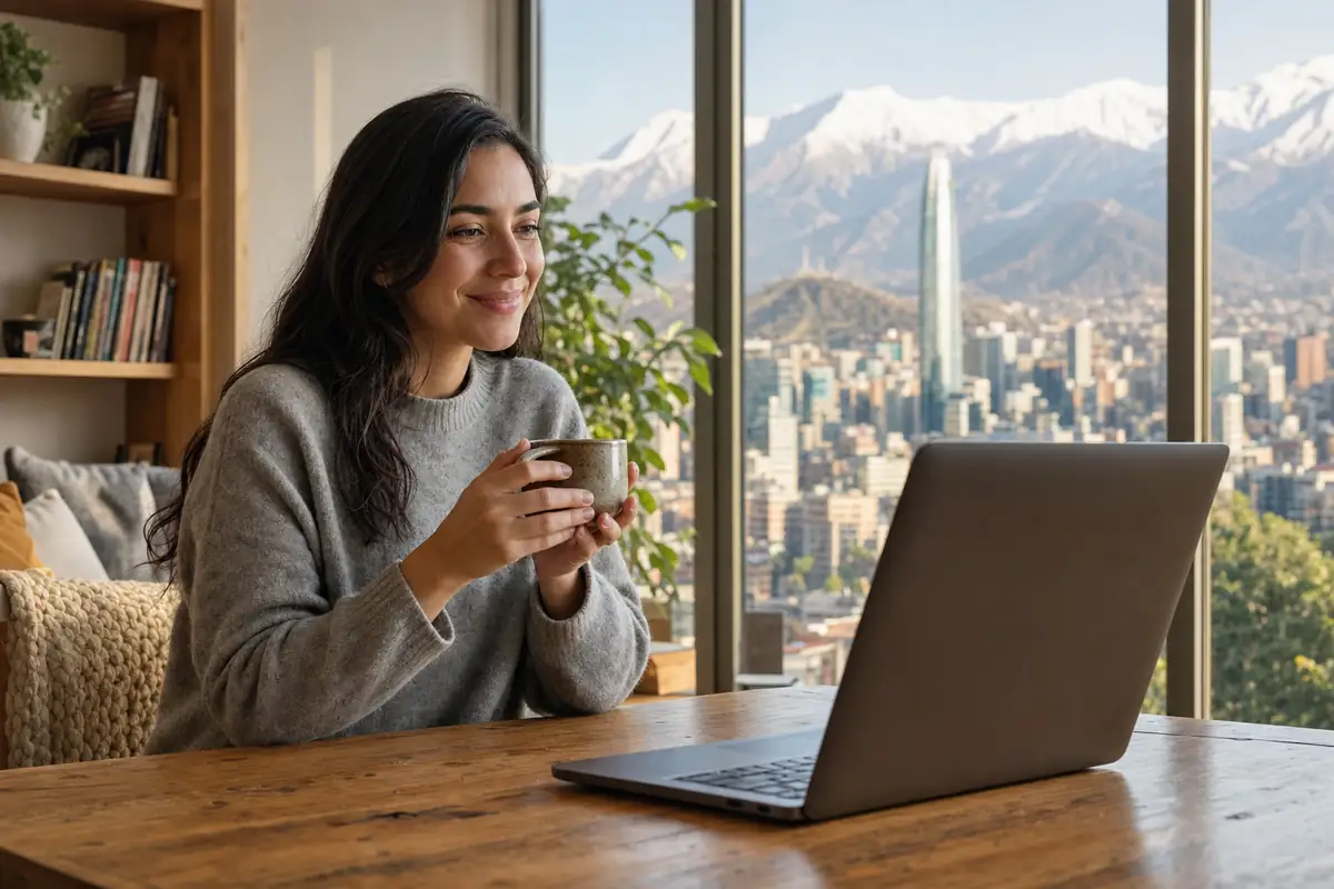 Persona en una sesión de terapia online desde su casa en Santiago