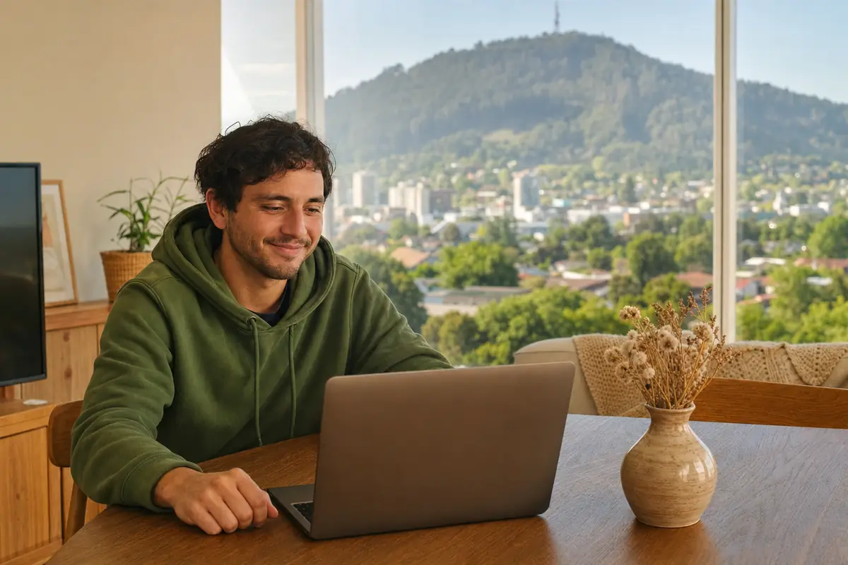 Persona en una sesión de terapia online desde su casa en Temuco