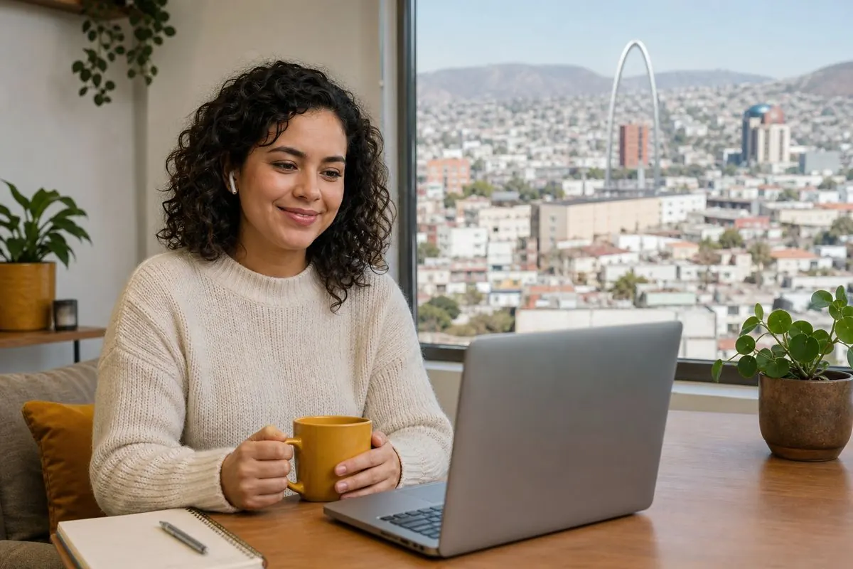 Persona en una sesión de terapia en línea desde su casa en Tijuana