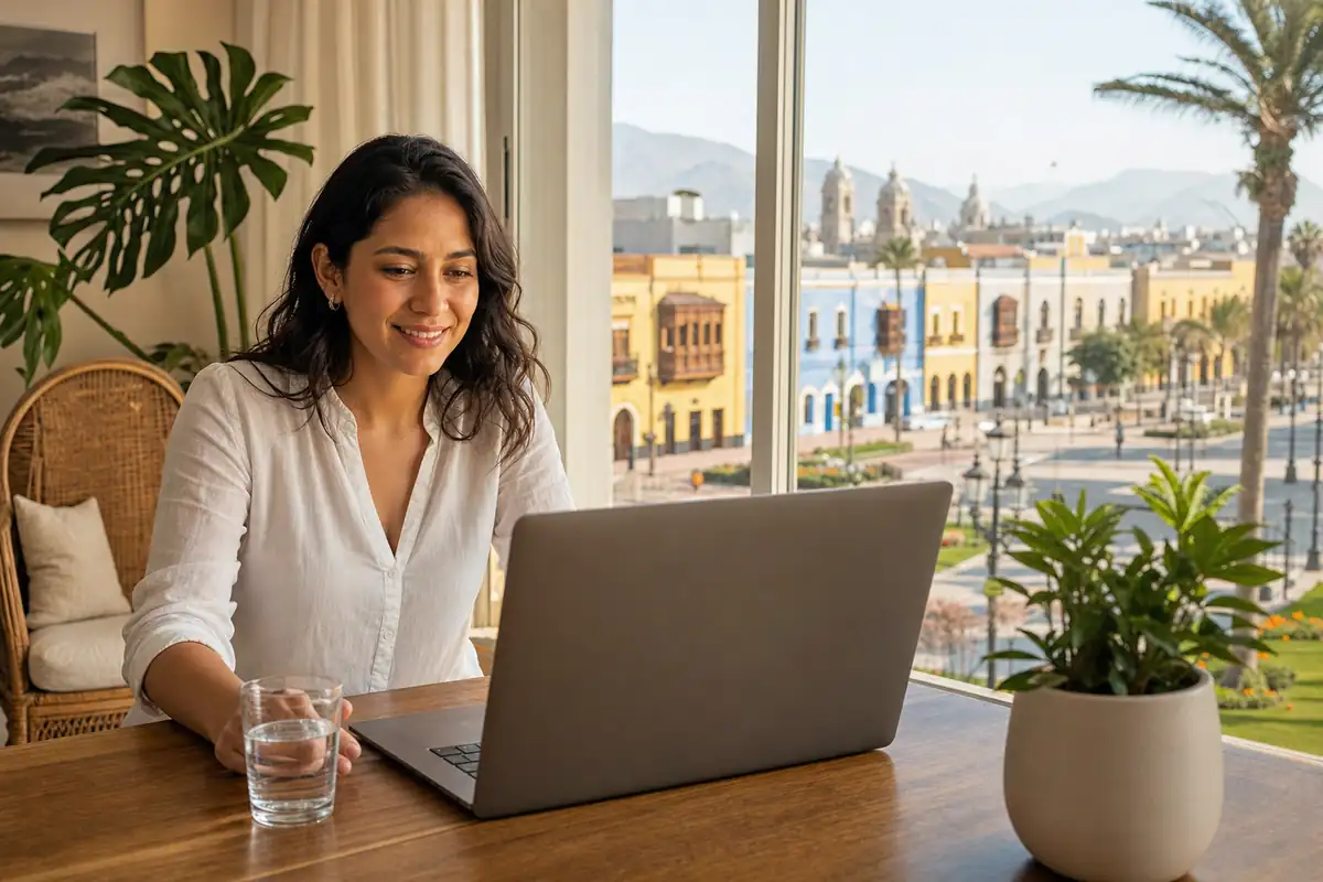 Persona en una sesión de terapia online desde su casa en Trujillo