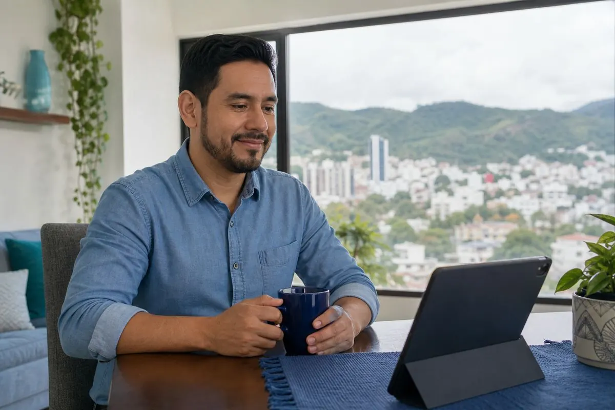 Persona en una sesión de terapia en línea desde su casa en Tuxtla Gutiérrez
