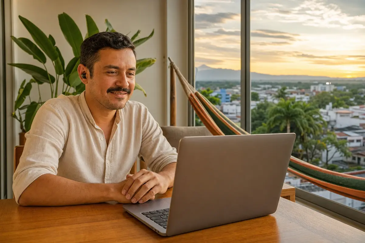Persona en una sesión de terapia virtual desde su casa en Villavicencio