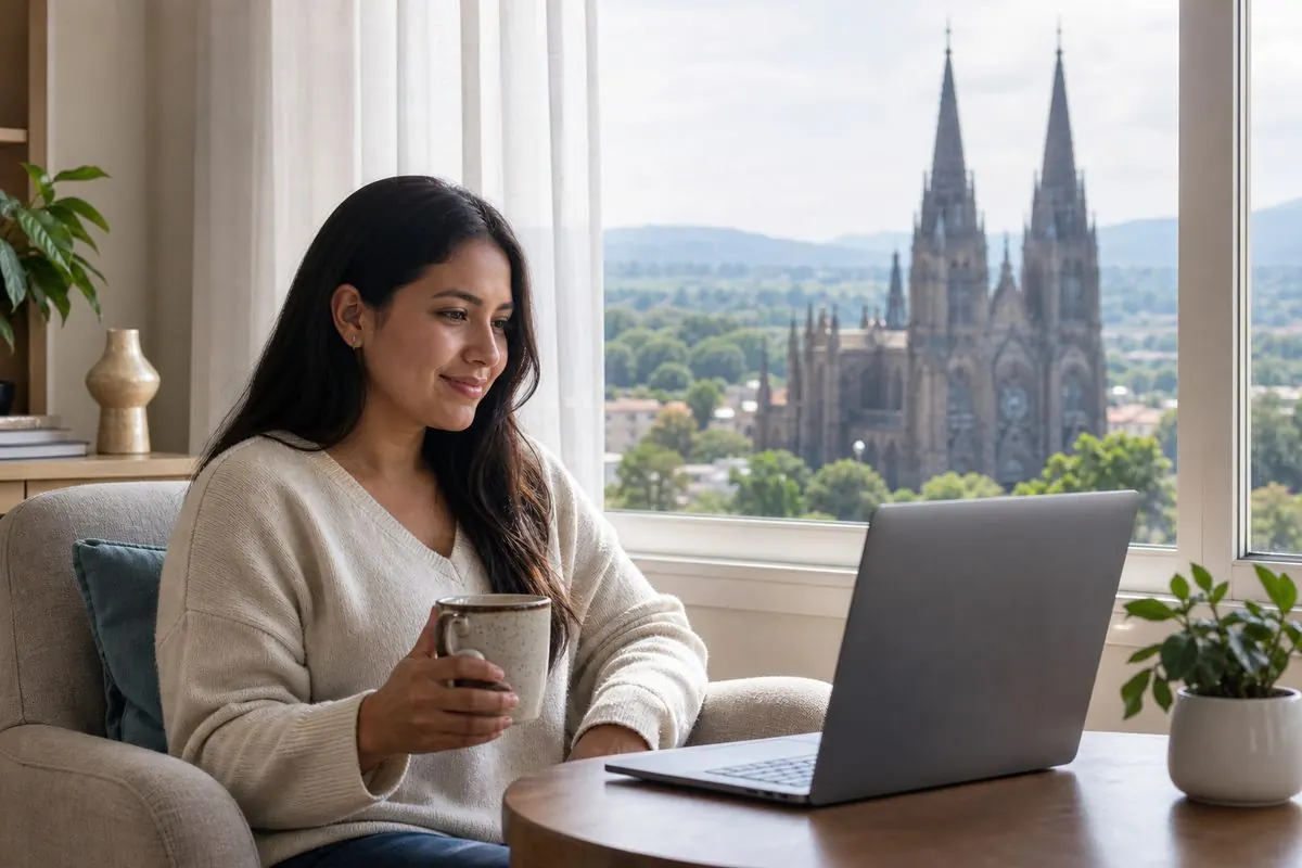 Persona en una sesión de terapia en línea desde su casa en Zamora