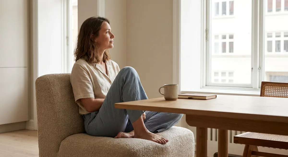 Persona sentada en calma reflexionando sobre sus emociones para validar su proceso de sanación emocional.